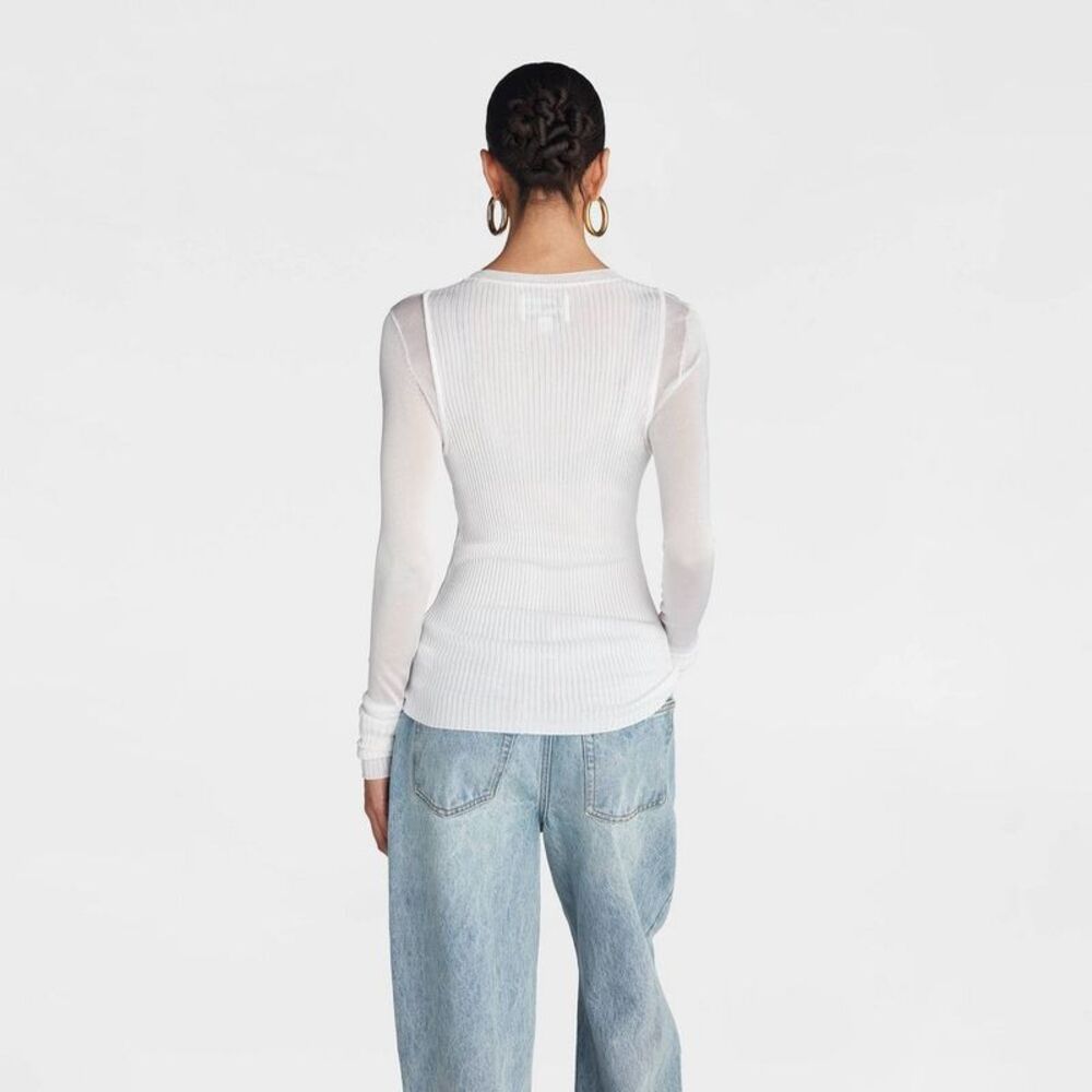 KBB by KAHLANA Women's Long Sleeve 'The Layered Sheer Top' - White M - Picture 2 of 4